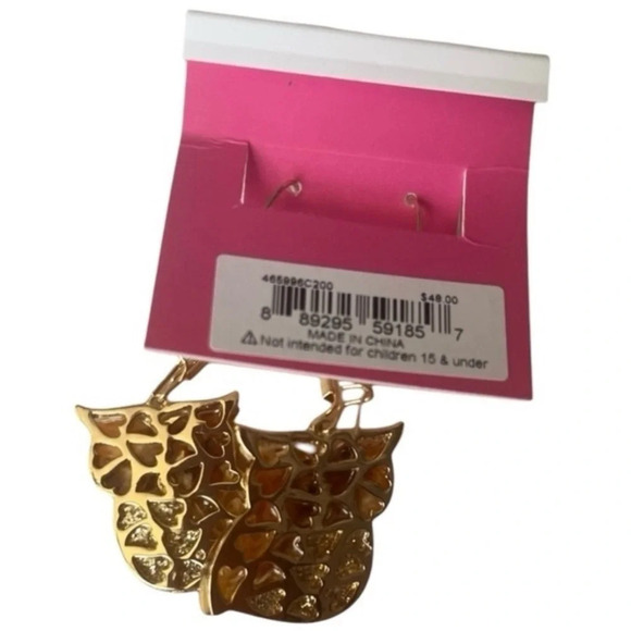 BETSEY JOHNSON Gold-Tone Aurora Borealis Crystals Green-Eyed Owl Earrings NWT - Picture 4 of 4